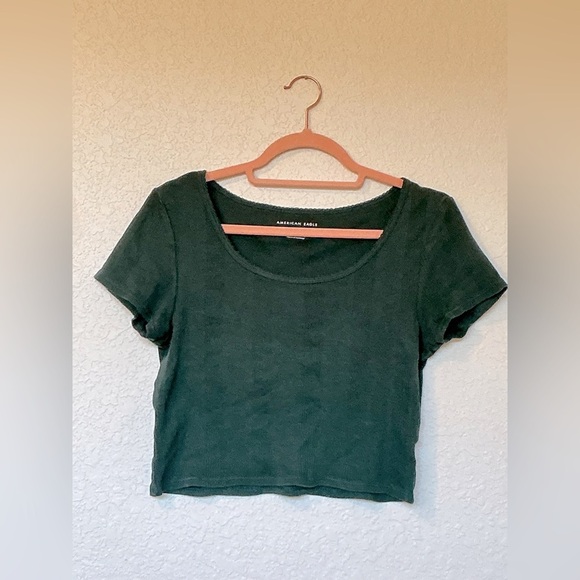 American Eagle Green Ribbed Crop Top - Picture 1 of 7